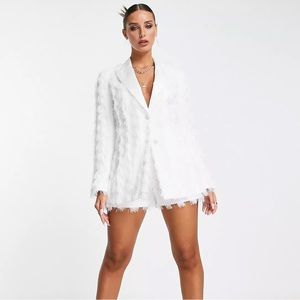 ASOS DESIGN fringed suit blazer in white